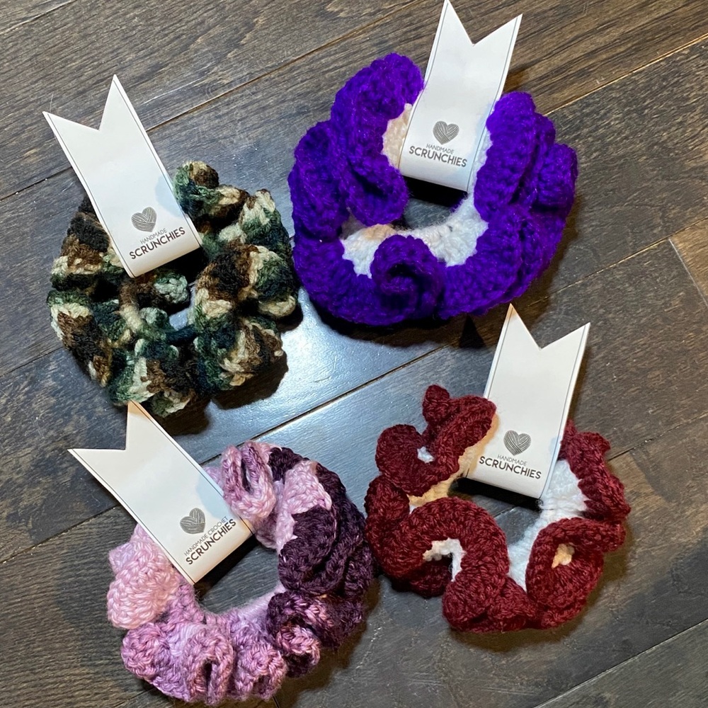 Handmade crocheted scrunchies